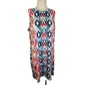 London Times Women's Sleeveless Ikat Print Knee Length Dress